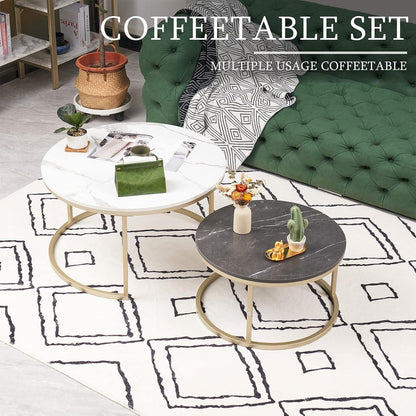 Runder Marmor-Couchtisch 2er-Set Goldgestell MotionEvent