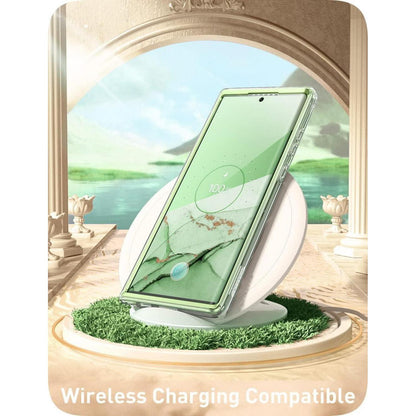 Schutzhülle Samsung S22 Ultra mit Displayschutz & Pailletten (Grüner Schmetterling)