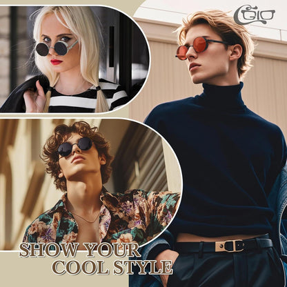 CGID Retro Steampunk Sonnenbrille Herren Damen Rund
