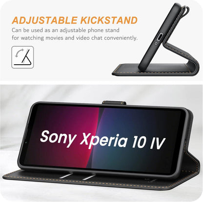 Sony Xperia 10 IV Handyhülle Schutzhülle Leder Schwarz