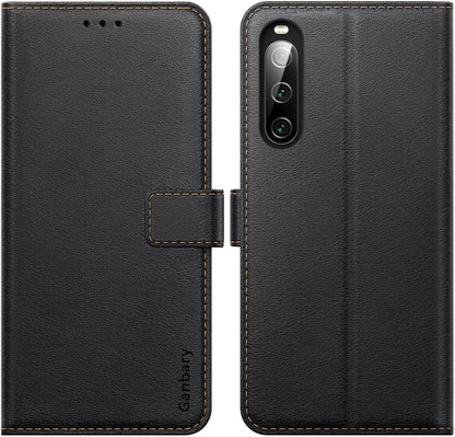 Sony Xperia 10 IV Handyhülle Schutzhülle Leder Schwarz