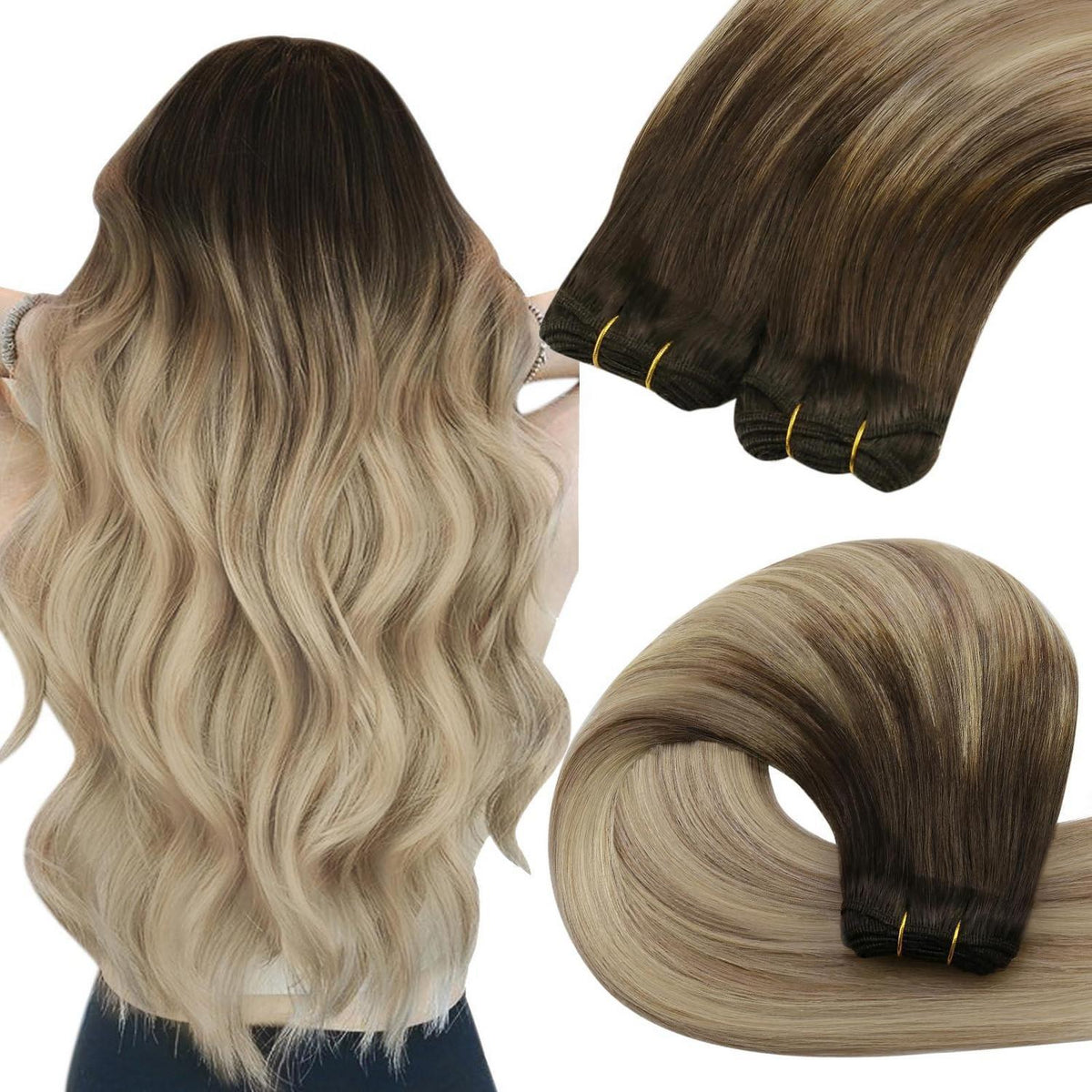 Echthaar Tressen Dunkelbraun Balayage Blond 35cm