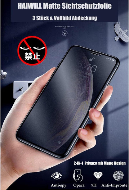 3er Set Matt Schutzfolie für iPhone 11 XR Blickschutz 9H Gehärtetes Glas