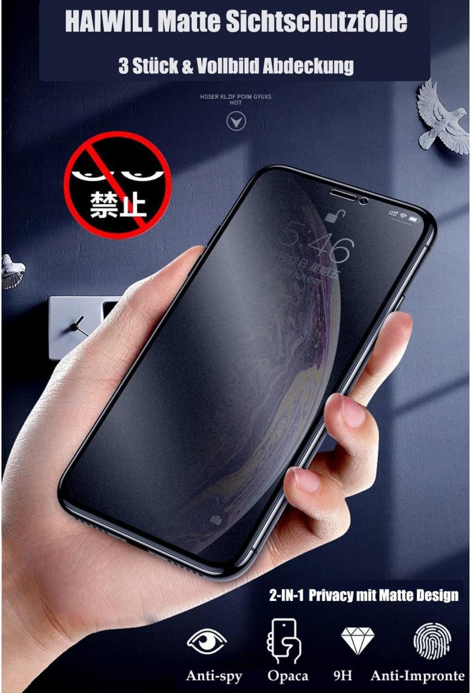3er Set Matt Schutzfolie für iPhone 11 XR Blickschutz 9H Gehärtetes Glas