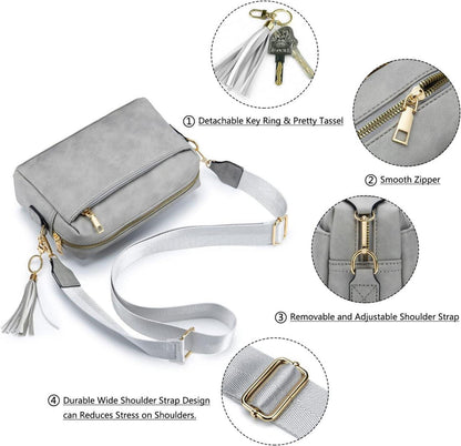 Damen Umhängetasche - Veganem Leder Crossbody Schultertasche - A-hellgrau