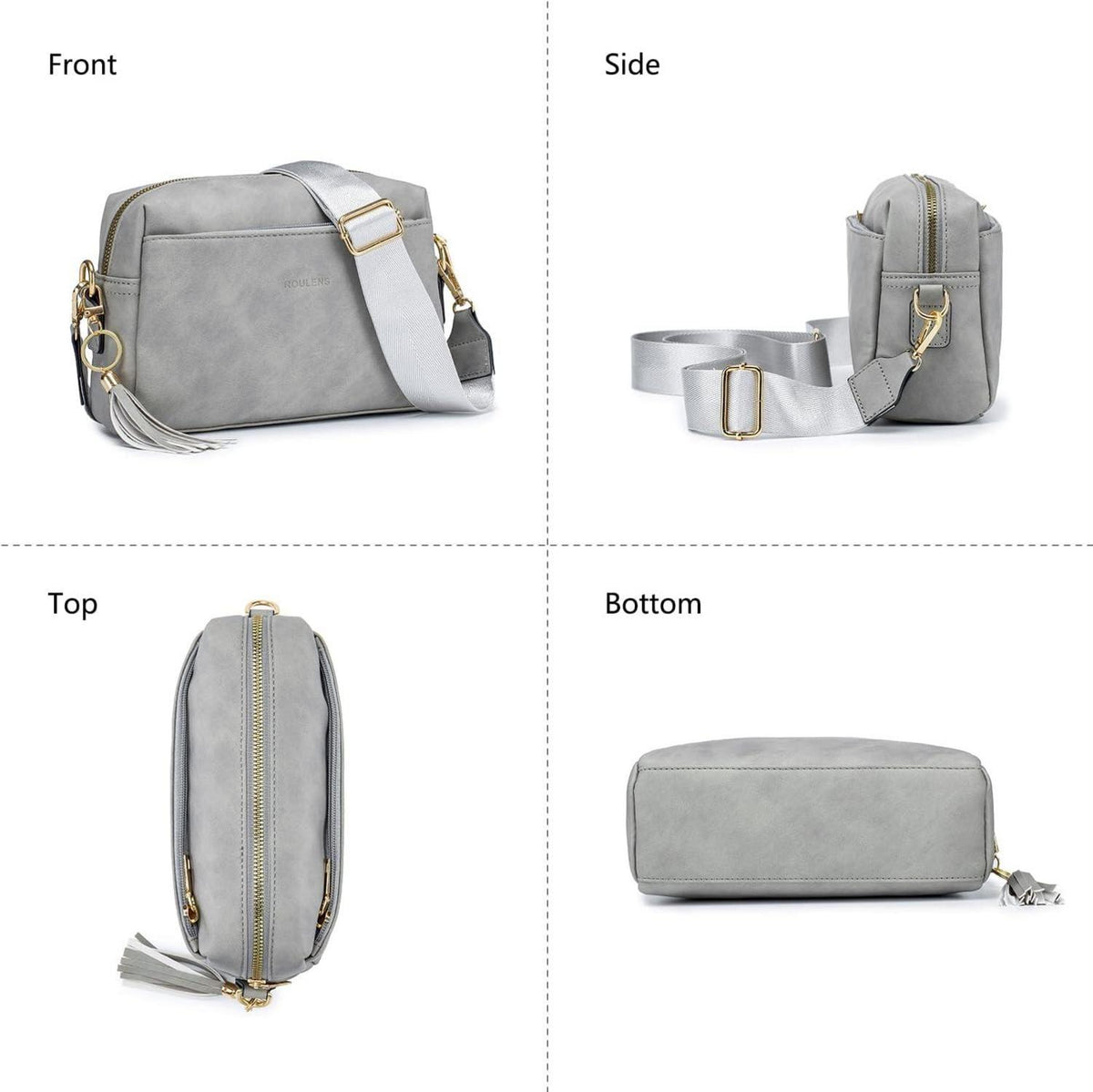 Damen Handy Umhängetasche Crossbody Schultertasche Vegan Leder -hellgrau