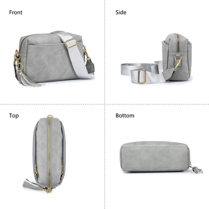 Damen Handy Umhängetasche Crossbody Schultertasche Vegan Leder -hellgrau