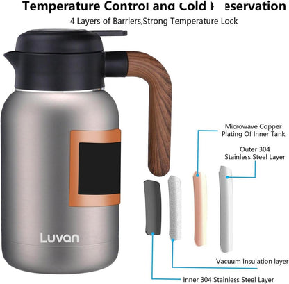 Isolierte 2L Edelstahl Thermoskanne für Kaffee und Tee