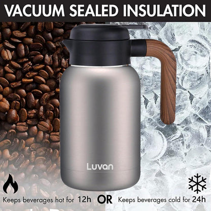 Luvan 2L Thermoskanne Edelstahl Doppelwand Isoliert Kaffee Tee Saft Plunger Silber