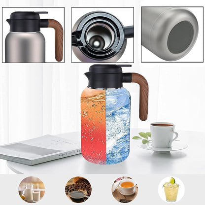 Thermoskanne 2L Edelstahl Doppelwand Isolierte Kaffee Topf Plunger