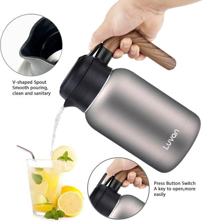Luvan 2L Thermoskanne Edelstahl Doppelwand Isoliert Kaffee Tee Topf Silber