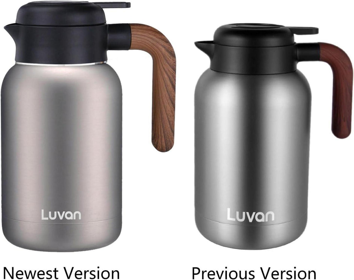 Luvan 2L Thermoskanne Edelstahl Doppelwand Isoliert Kaffee Tee Saft Plunger Silber