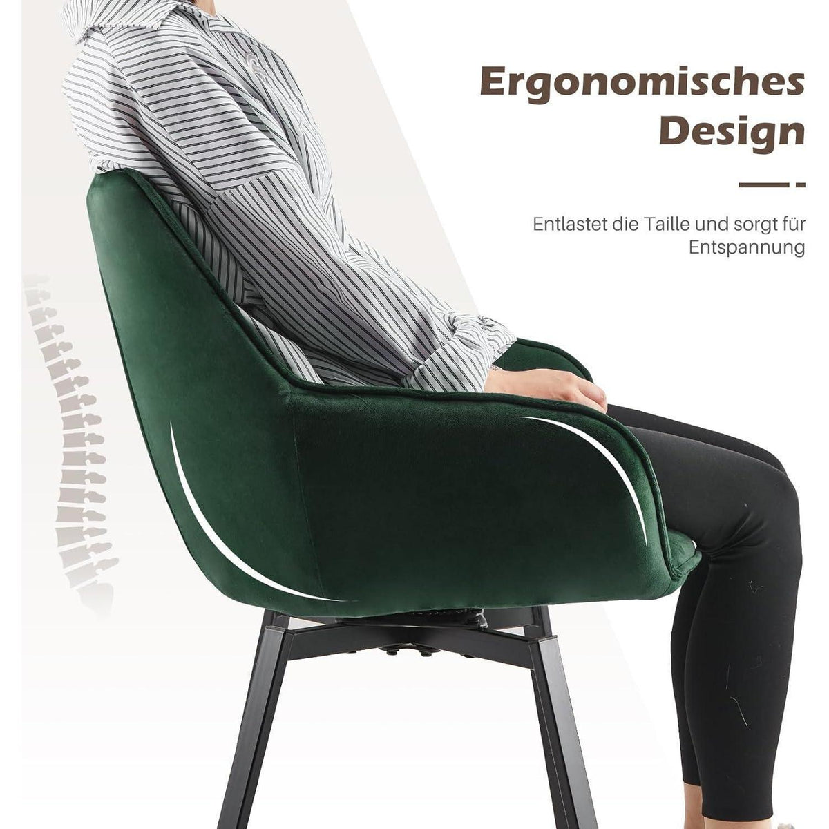 Drehbarer Samt Esszimmerstuhl mit Armlehnen – Grün (2er Set)