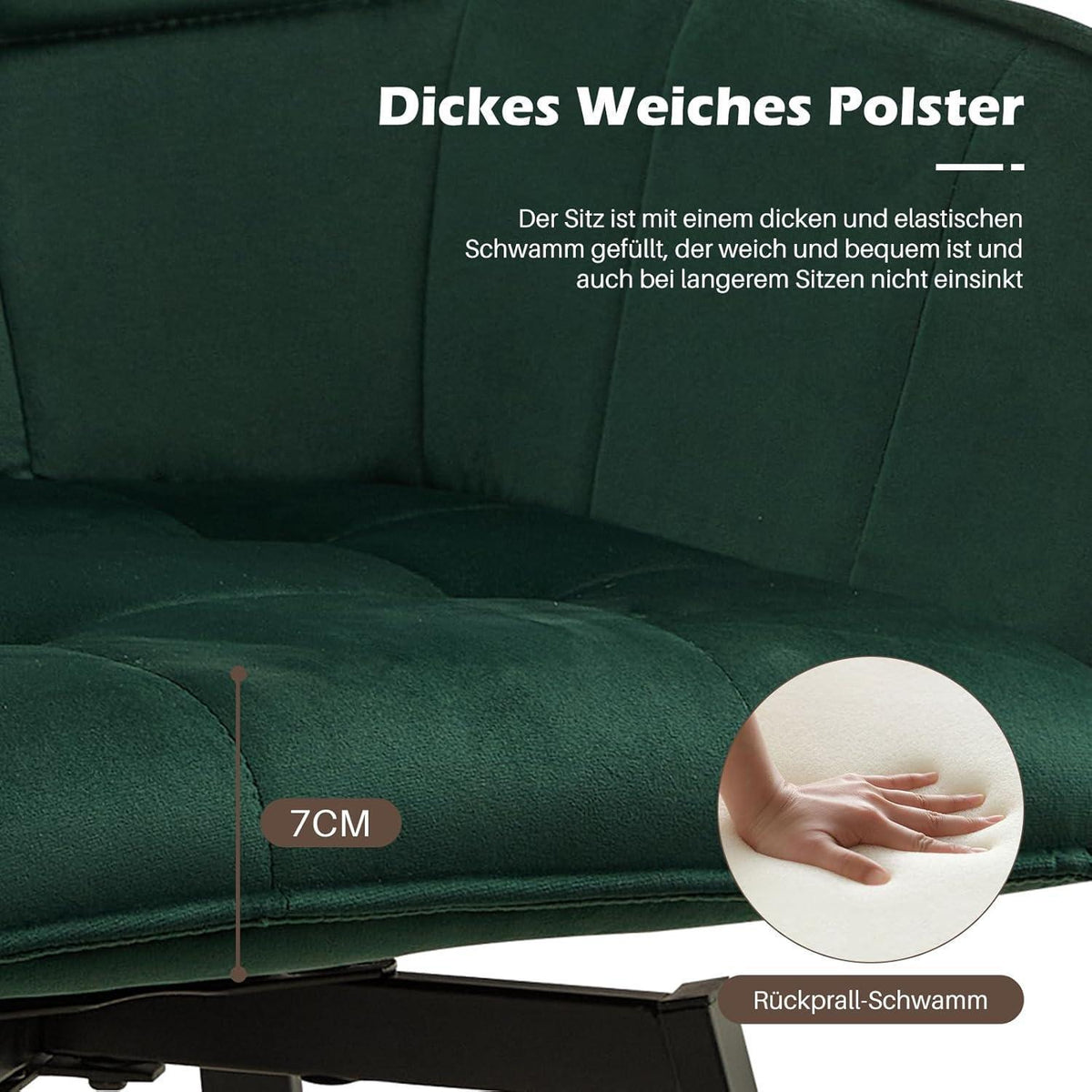 Drehbarer Samt Esszimmerstuhl mit Armlehnen – Grün (2er Set)