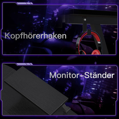ODK Gaming Schreibtisch Eckschreibtisch mit Monitorständer Schwarz 127 x 127 cm