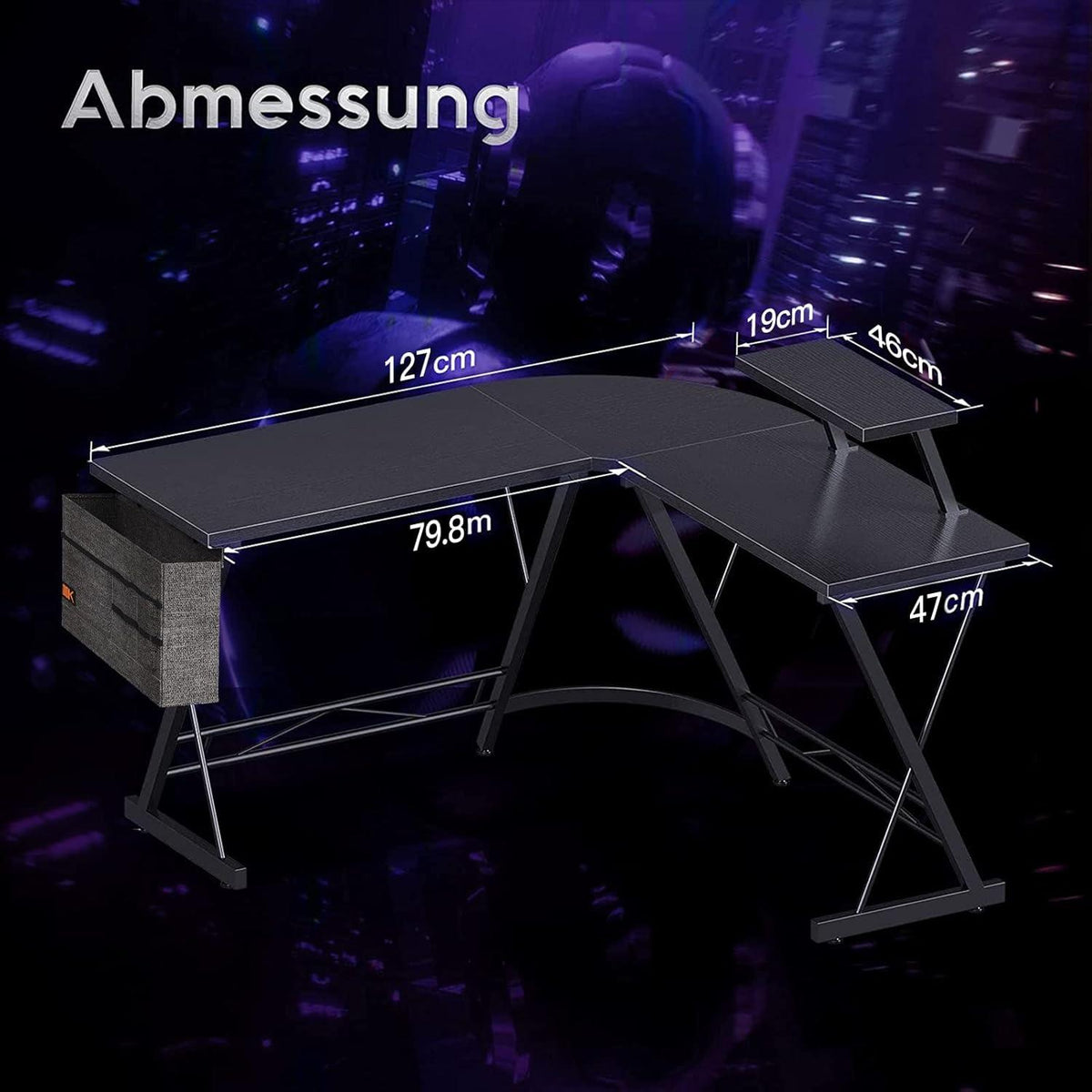 Gaming Schreibtisch L-Form mit Monitorständer 127x127 cm Schwarz