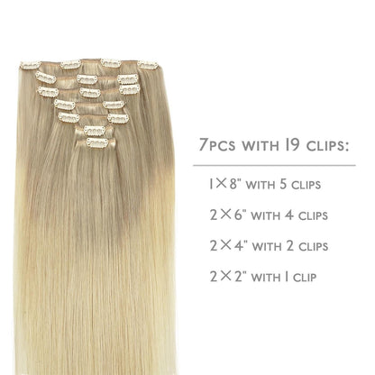 Echthaar Clip-Ins Aschblond bis Platinblond 60cm