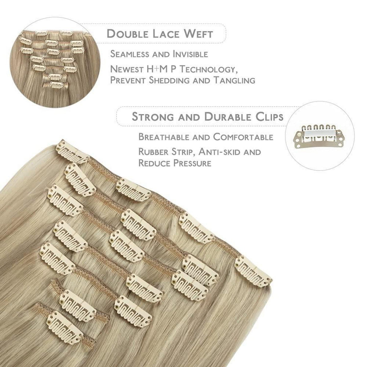 Echthaar Clip-Ins Aschblond bis Platinblond 60cm