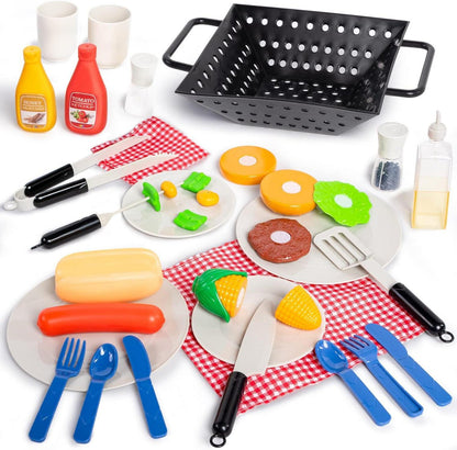Kinder BBQ Grill Spielzeug Set Kugelgrill Kochen Pretend Play 34-teilig