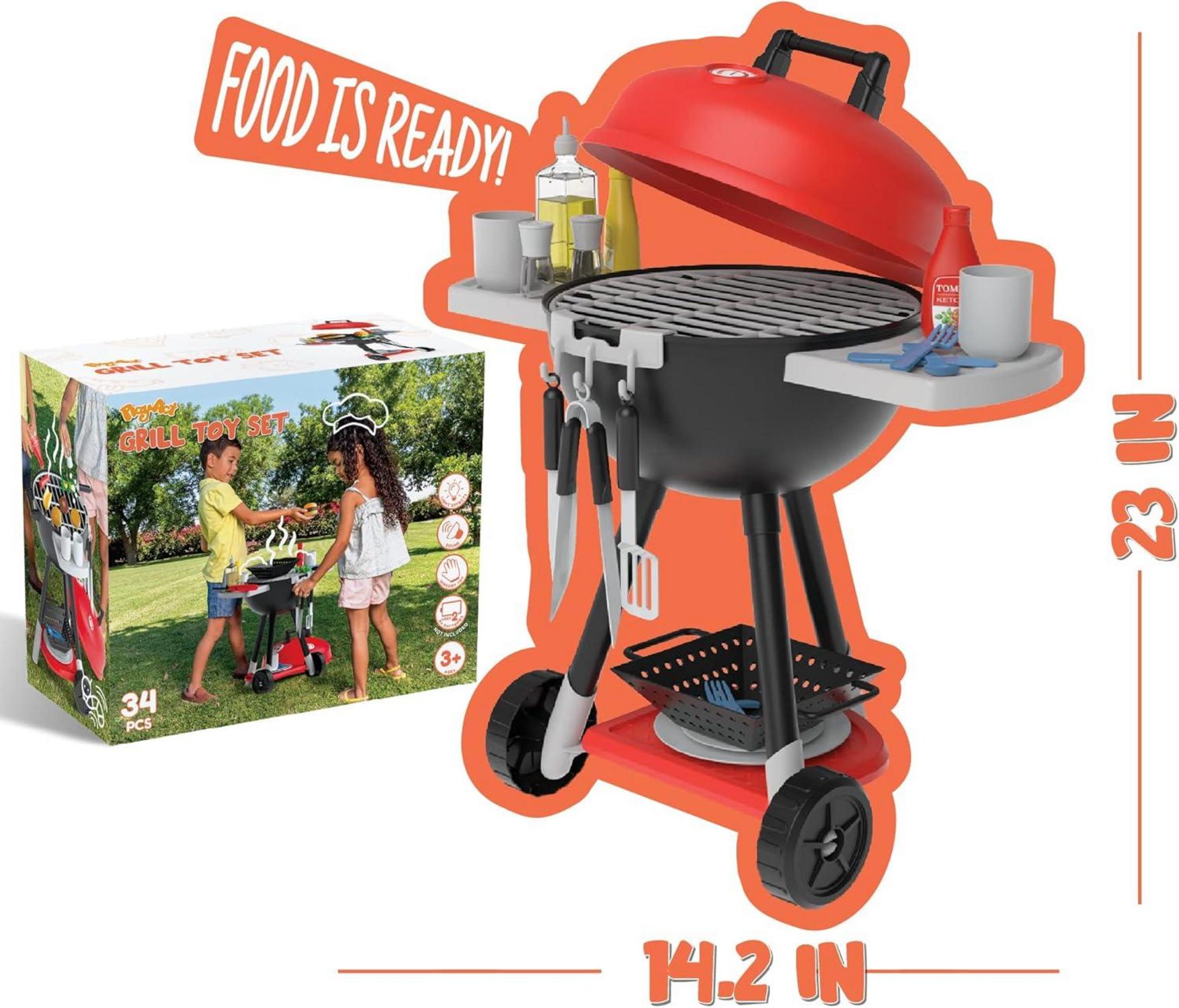 Kinder BBQ Grill Spielzeug Set Kugelgrill Kochen Pretend Play 34-teilig