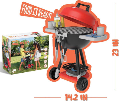 Kinder BBQ Grill Spielzeug Set Kugelgrill Kochen Pretend Play 34-teilig