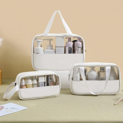 Kosmetiktasche Transparent PVC 3er Set Wasserdicht Weiß