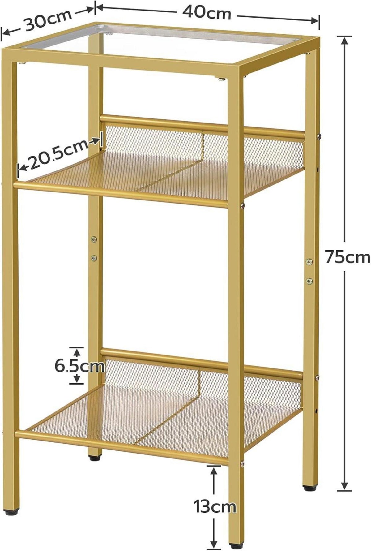 Beistelltisch mit Goldfarbenem gehärtetem Glas - 3-stöckiger
