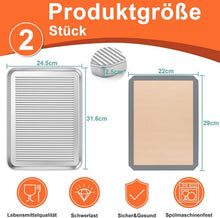 Edelstahl Backblech mit Silikonmatte, 31,6 x 24,5 x 2,5cm