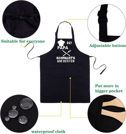 Grillschürze für Männer Schwarz Baumwolle Geschenk Papa