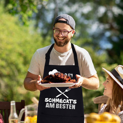 Grillschürze Baumwolle für Männer Schwarz Geschenk Papa Vater