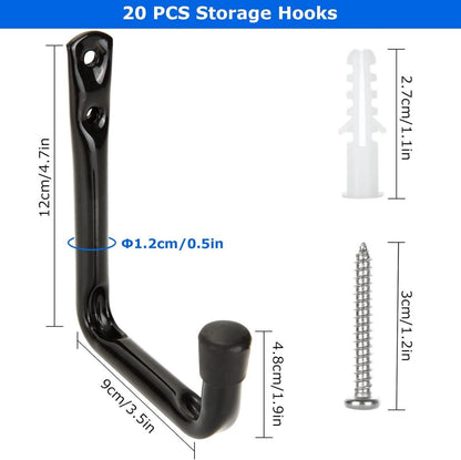 Wandhaken Set Garage Schwarz 20 Stück 12cm - Schwerlast