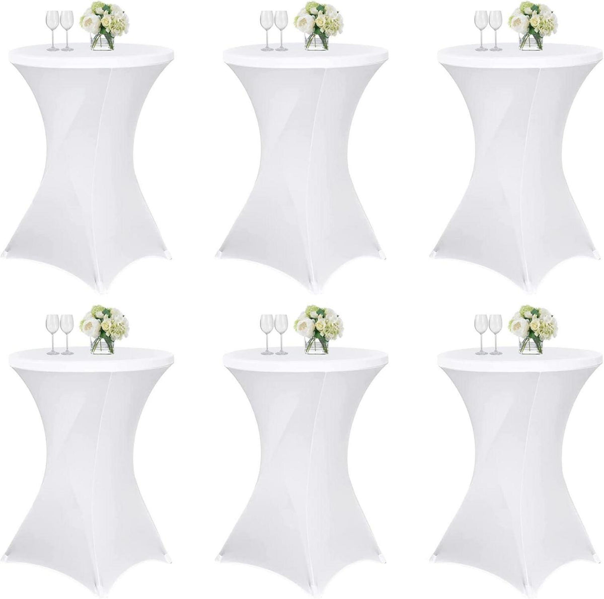 6er Set weiße Spandex Stretch Tischdecken für runde Tische 80cm