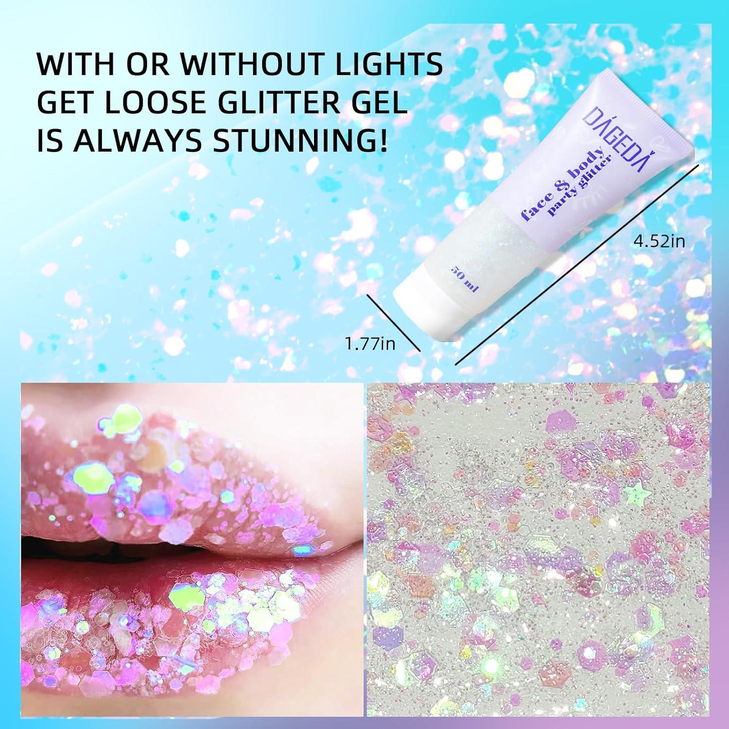 Body Glitter gel 50ml Kit, Mermaid Sequins Chunky Glitter