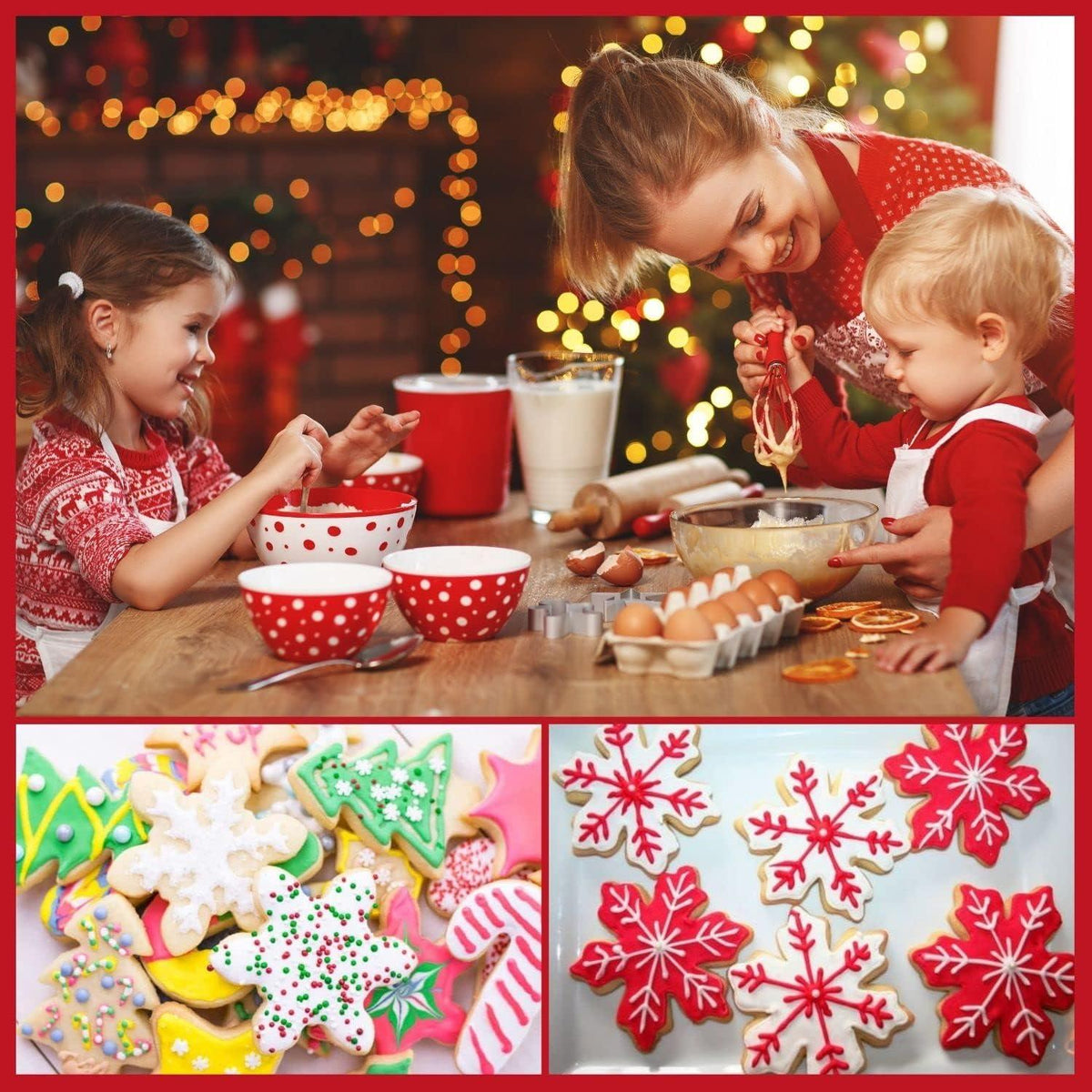 3-teiliges Weihnachts Schneeflocken Ausstecher Set Edelstahl Silikon Kekse