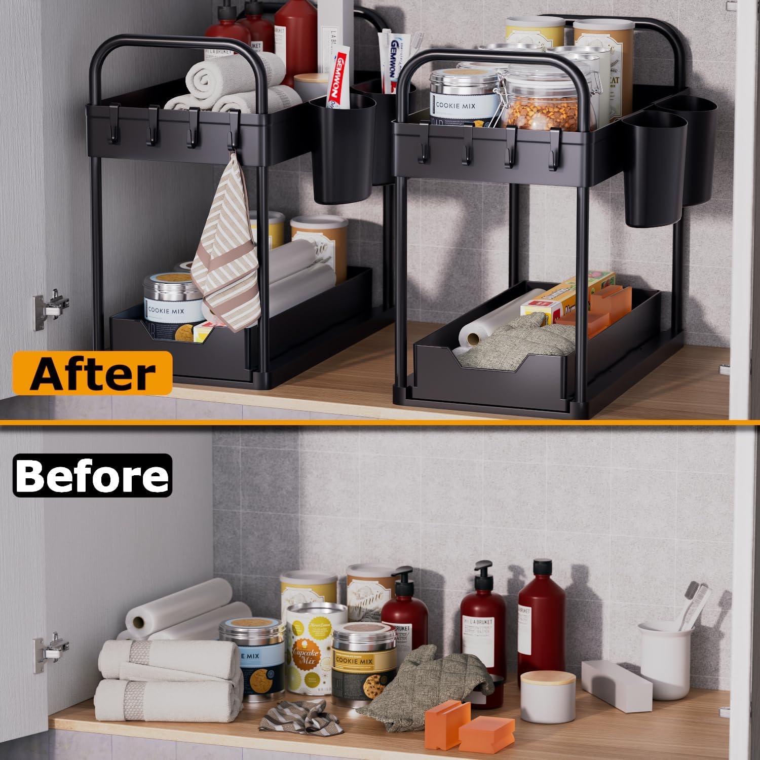 Küchen Organizer 2 Etagen Unter Waschbecken Regal 4 Haken 2 Tassen