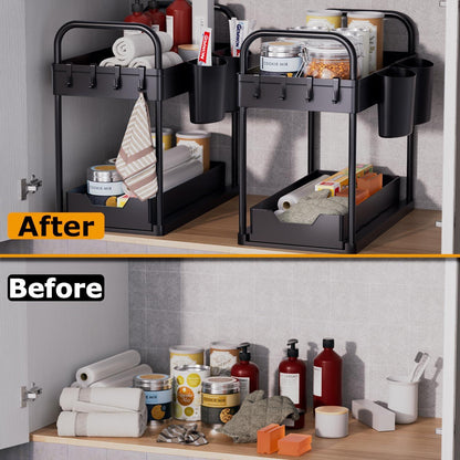 Küchen Organizer 2 Etagen Unter Waschbecken Regal 4 Haken 2 Tassen