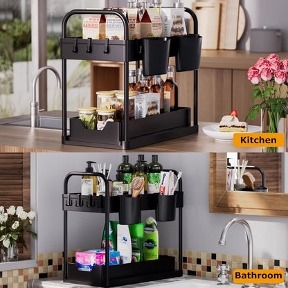 Küchen Organizer 2 Etagen Unter Waschbecken Regal 4 Haken Tassen
