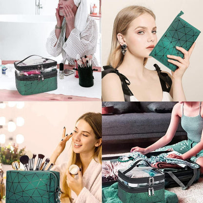Kosmetiktaschen Set 3 Stück Damen Grün Transparent Doppellagig