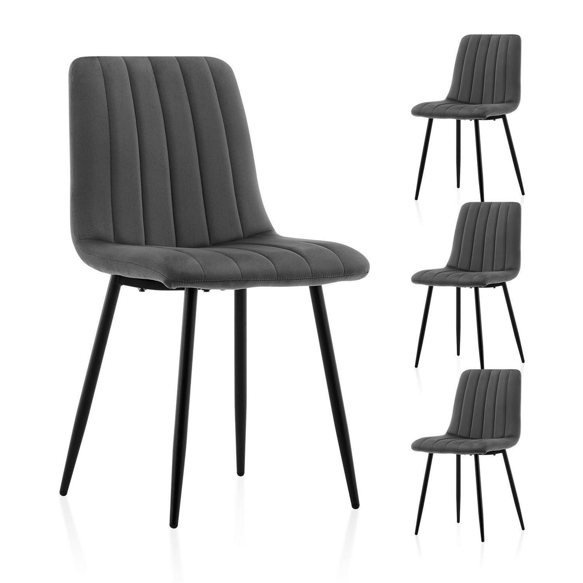 Samt Esszimmerstühle 4er Set Grau – Bequeme Polsterstühle