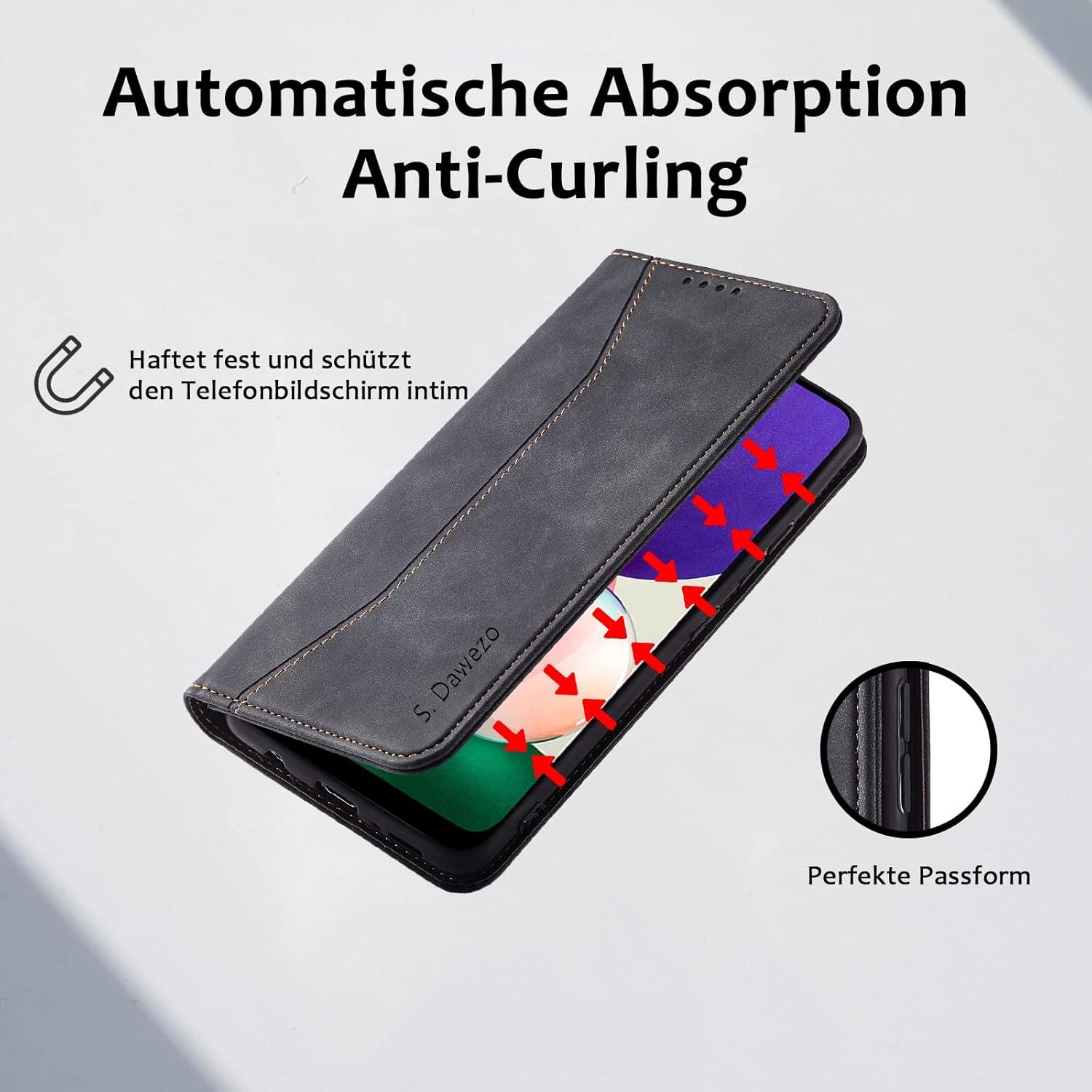 Samsung Galaxy A52 Handyhülle Leder Ständer Kartenfach Schwarz