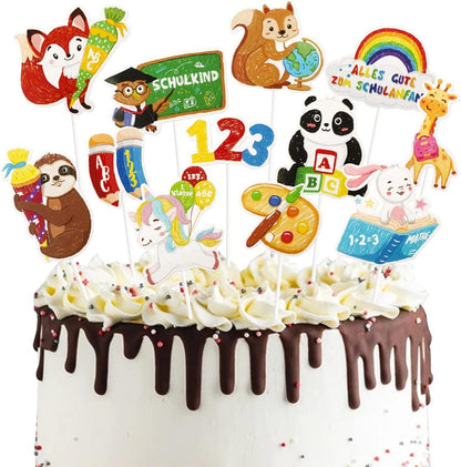 24 Stück Einschulung Tortendeko Tiere Cupcake Topper