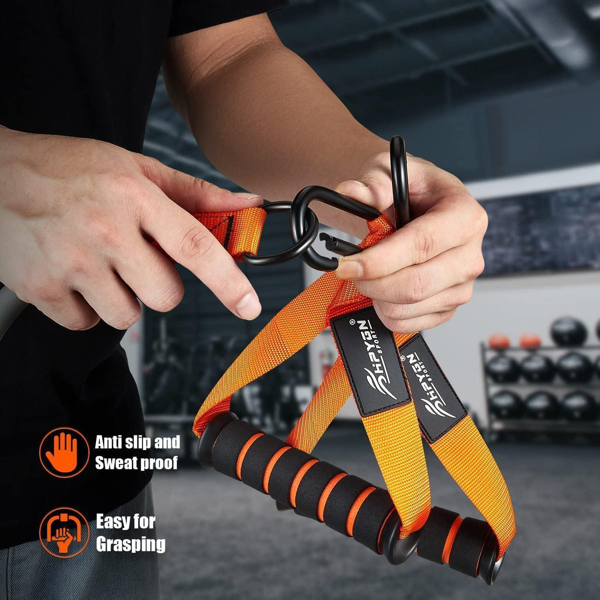 Widerstandsbänder Set 136 kg mit Griffen & Zubehör Orange Schwarz
