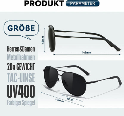 Premium Metallrahmen Sonnenbrille polarisiert UV400 Vintage Schwarz