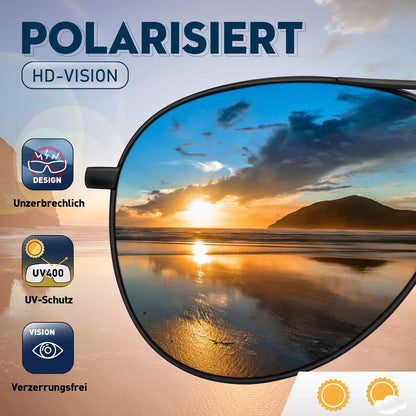 Polarisierte Sonnenbrille Schwarz Metallrahmen UV400 Vintage Unisex