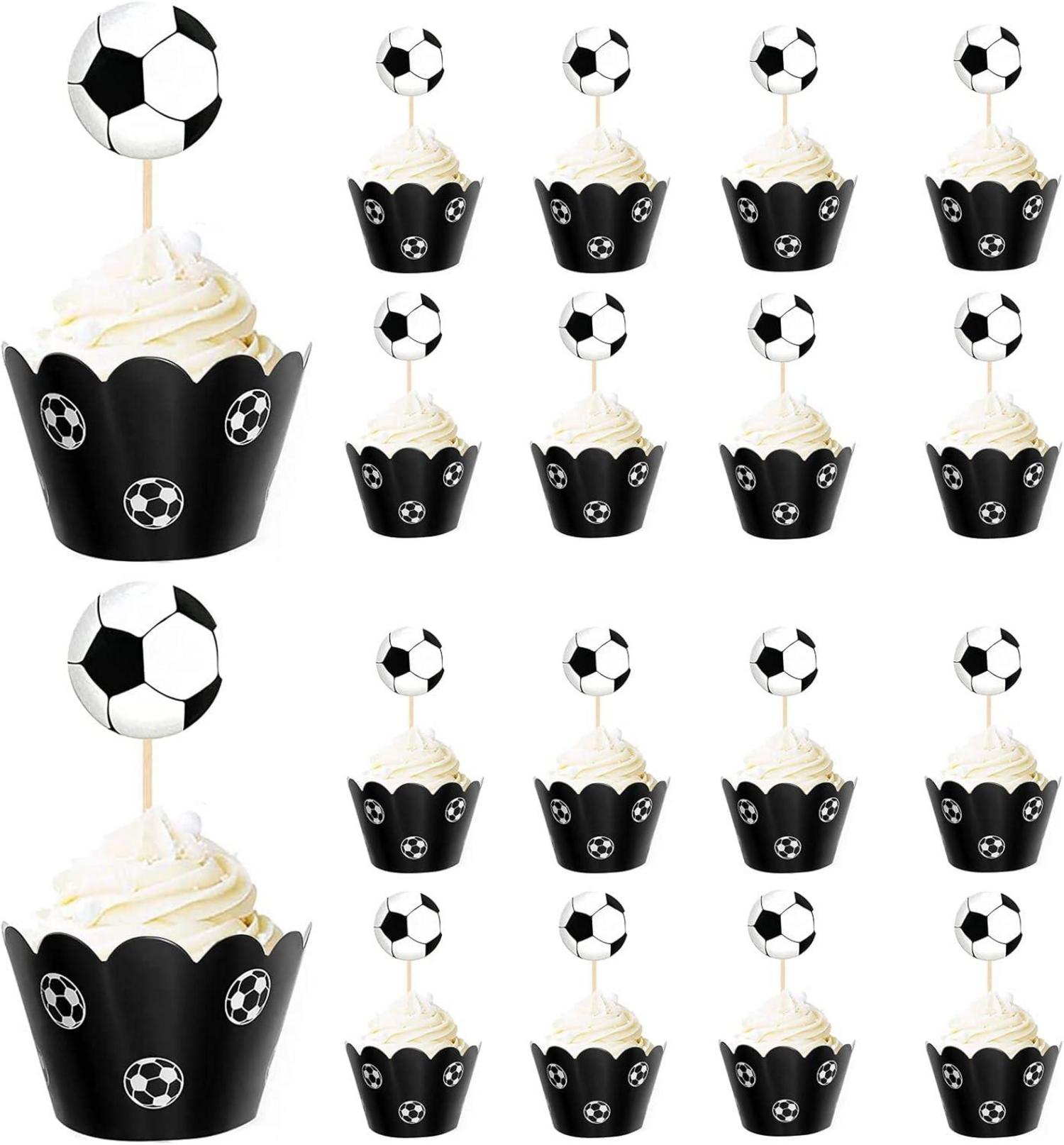 Fußball Cupcake Topper Set 36-teilig Muffinförmchen Papier Deko
