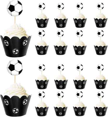 Fußball Cupcake Topper Set 36-teilig Muffinförmchen Papier Deko