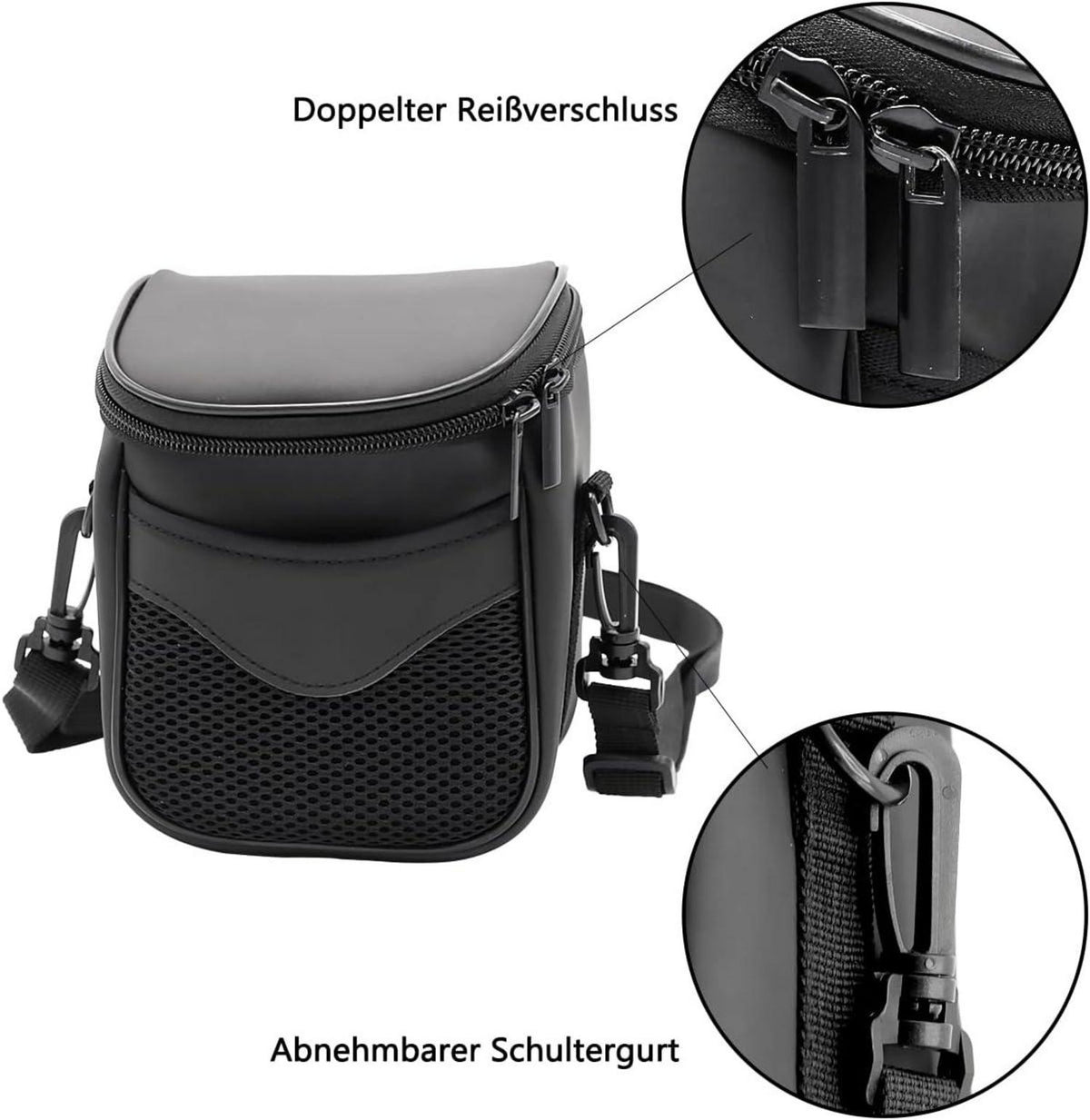 Kameratasche Umhängetasche PU Leder für Canon Nikon Schwarz