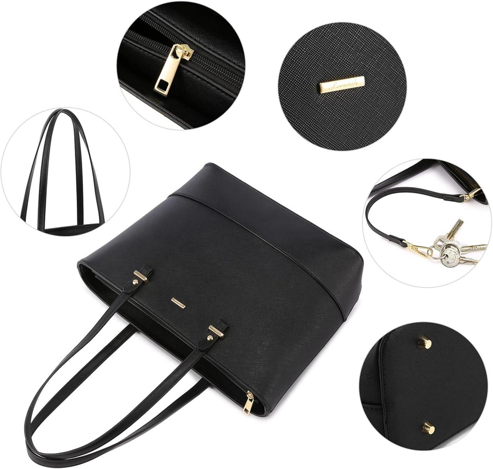 Große Damen Handtasche Set Leder Schultertasche Shopper Schwarz