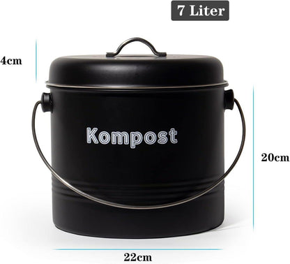 Theo&Cleo Biomülleimer Küche 7L Aktivkohlefilter Metall