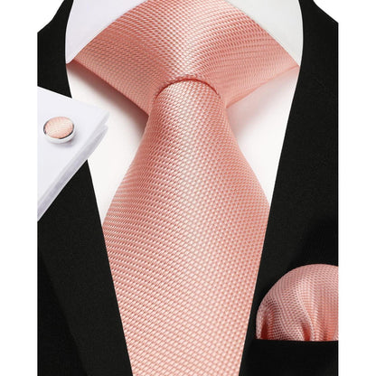 Herren Krawatten-Set mit Einstecktuch & Manschettenknöpfen, Paisley Rosa